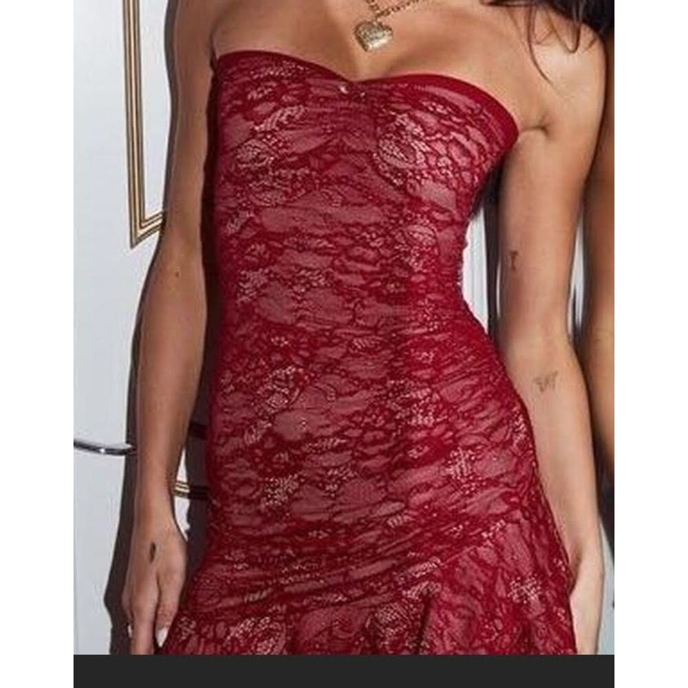 princess polly NWT Hailees lace strapless mini dress red size 12 ruffle hem